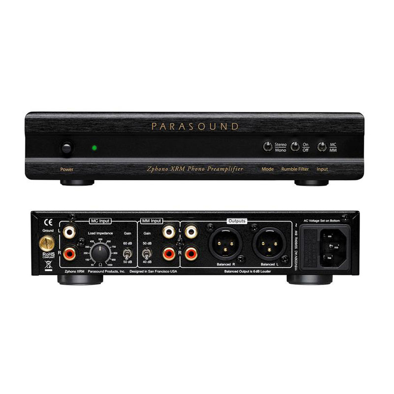 Parasound Zphono XRM phono amplifier front and rear